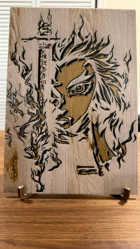 Flame Hashira Rengoku Burnt Woodblock Style 3D Print Poster Art - photo 2 (photos/photo_02.jpg)