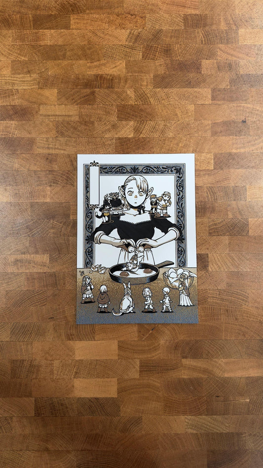 Blonde Elf Mage Cooking Metallic 3D Poster Art Print
