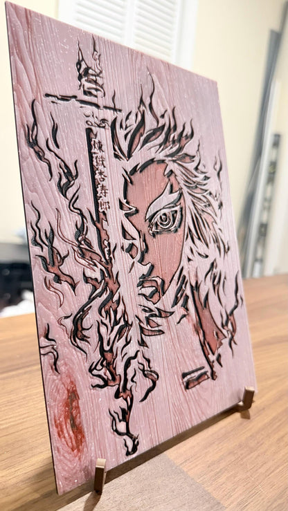 Flame Hashira Rengoku Burnt Woodblock Style 3D Print Poster Art - photo 1 (photos/photo_01.jpg)