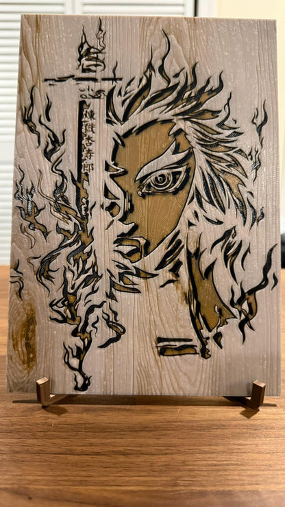 Flame Hashira Rengoku Burnt Woodblock Style 3D Print Poster Art - photo 2 (photos/photo_02.jpg)