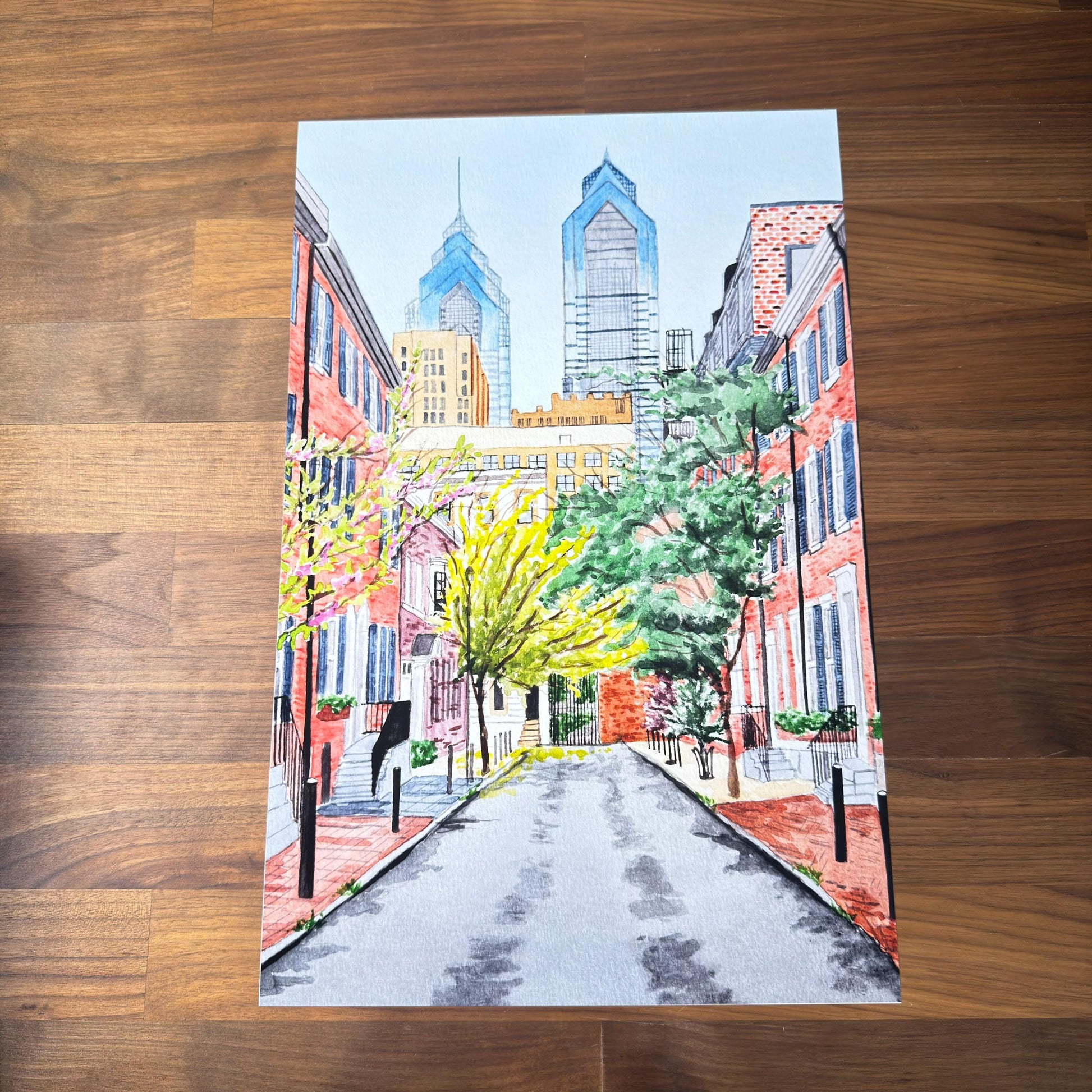 Philadelphia Old City Water Color Poster Print - Optional 3D Texture - photo 1 (photos/photo_01.jpg)