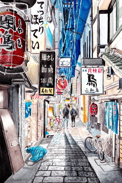 Osaka Japan Water Color Poster Print - Optional 3D Texture - photo 3 (photos/photo_03.jpg)