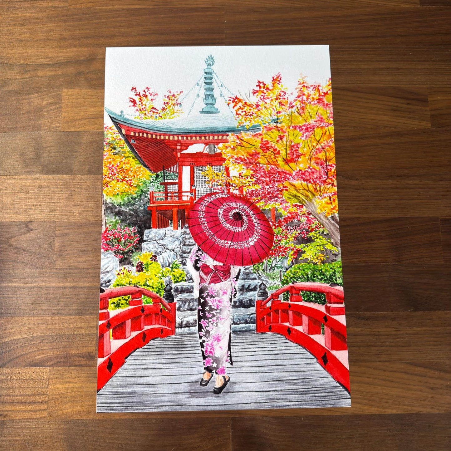 Kyoto Japan Water Color Poster Print - Optional 3D Texture - photo 1 (photos/photo_01.jpg)