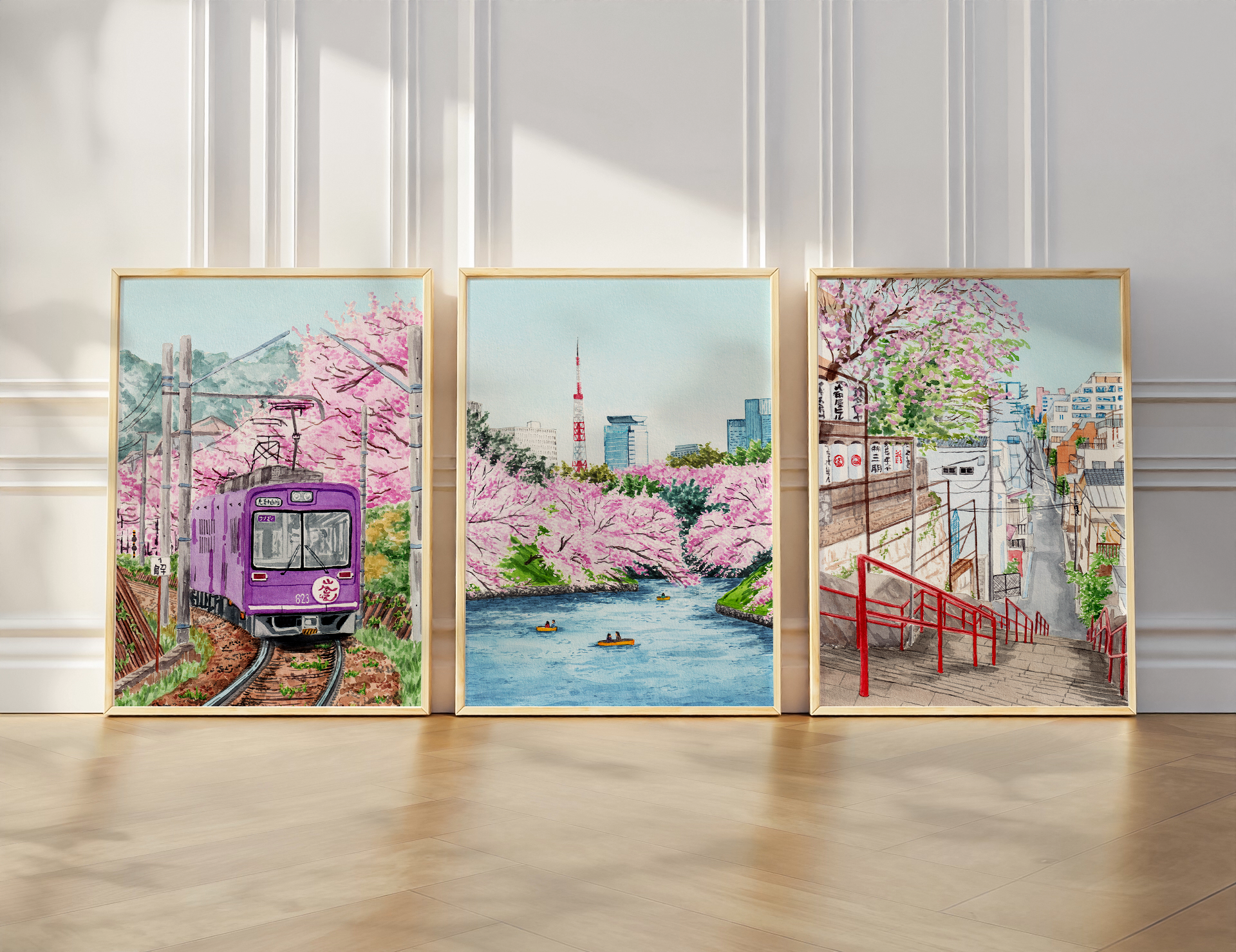 Tokyo Train, Tokyo Tower, and Suga Shrine watercolor gallery